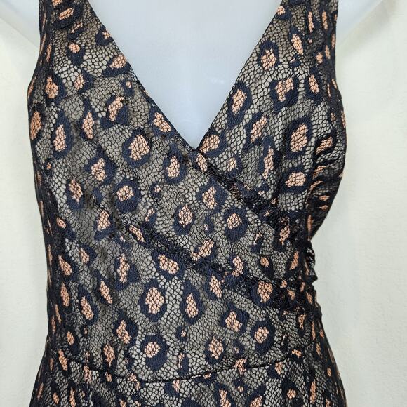Dress the Population Helen Dress Black Tan Lace Trumpet Gown Maxi Leopard Size L - Picture 6 of 15